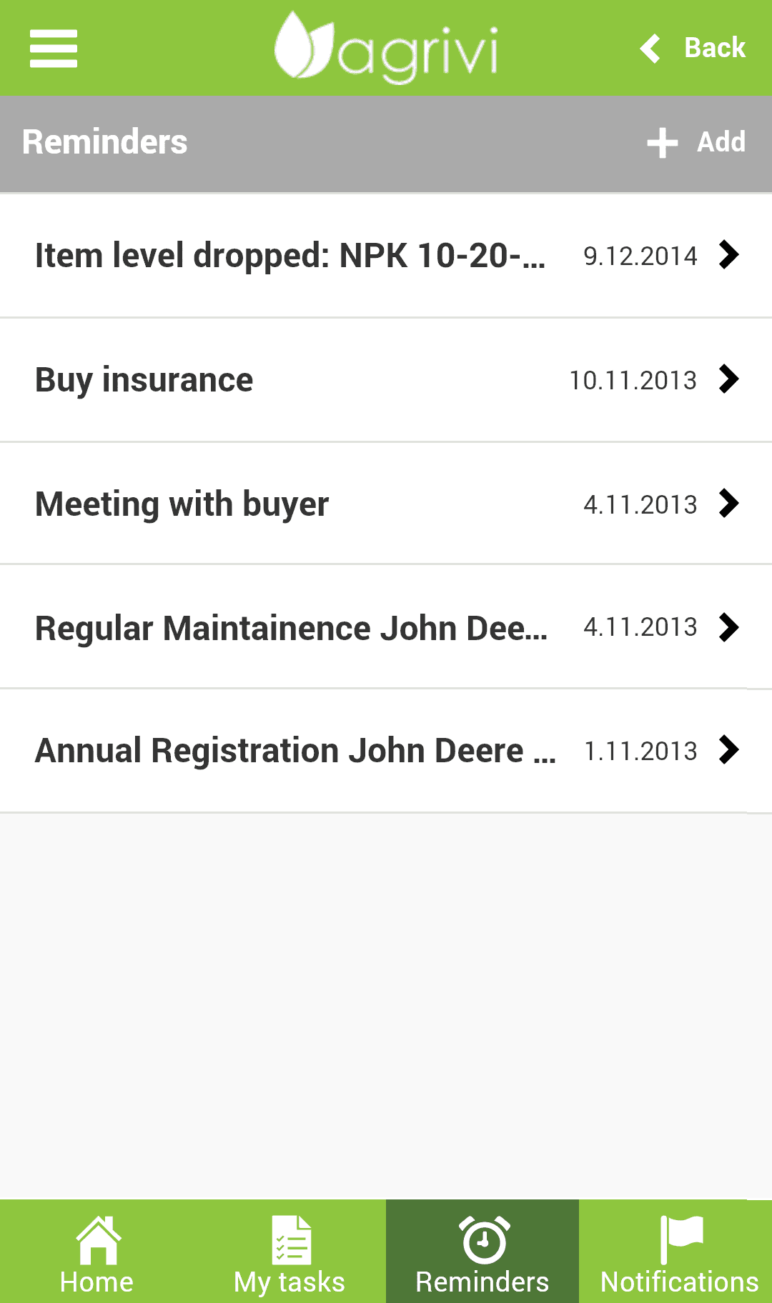 App AGRIVI Reminders