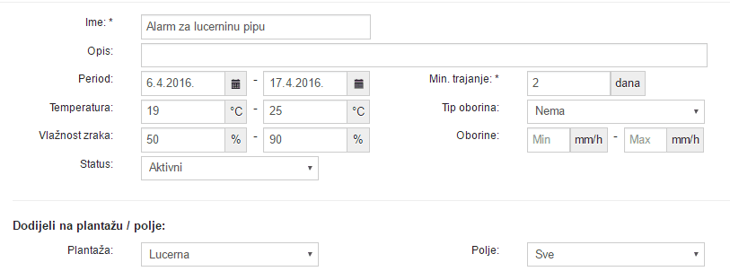 Kreiranje meteorološkog alarma