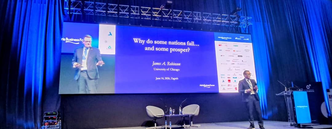 Nobel laureate James A. Robinson's keynote on Why Nations Fail at the Adria Business Forum 2026, Zagreb