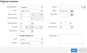 Register Expense AGRIVI