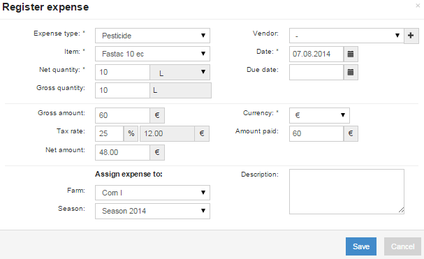 Register Expense AGRIVI