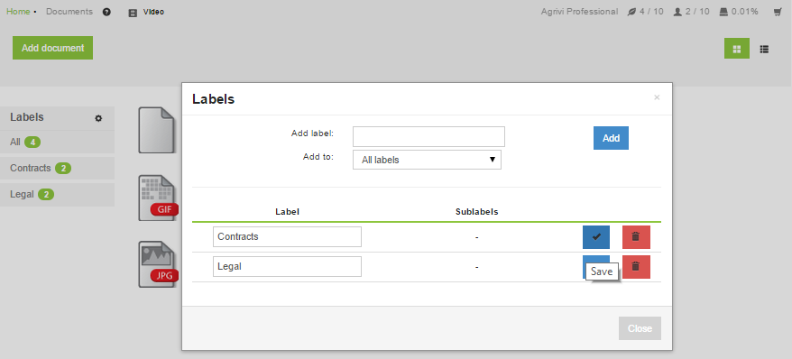 Managing Documents Labels AGRIVI