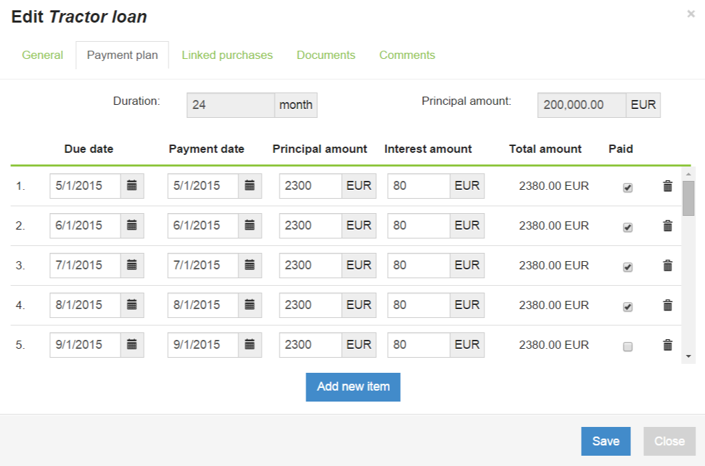 Populating loan’s payment plan