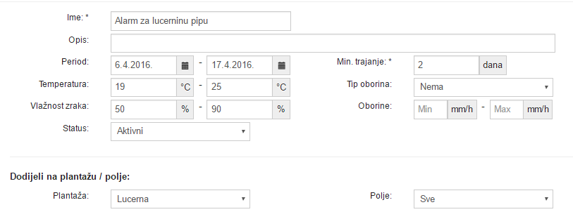 Kreiranje meteorološkog alarma