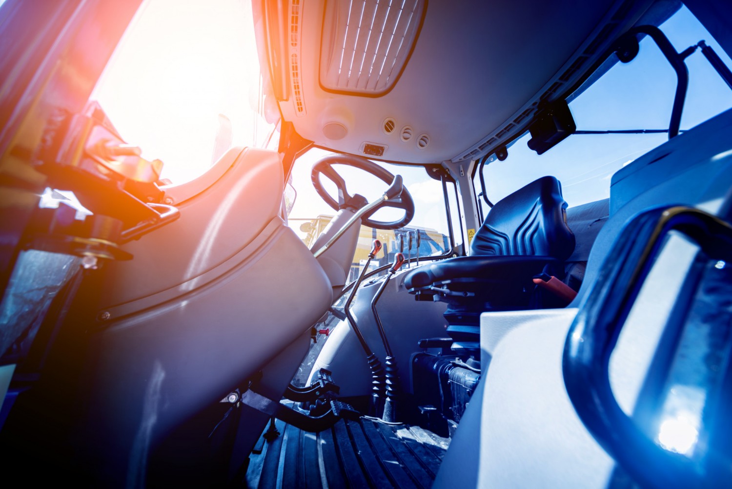 Modern tractor cabin interior. agricultural exhibition