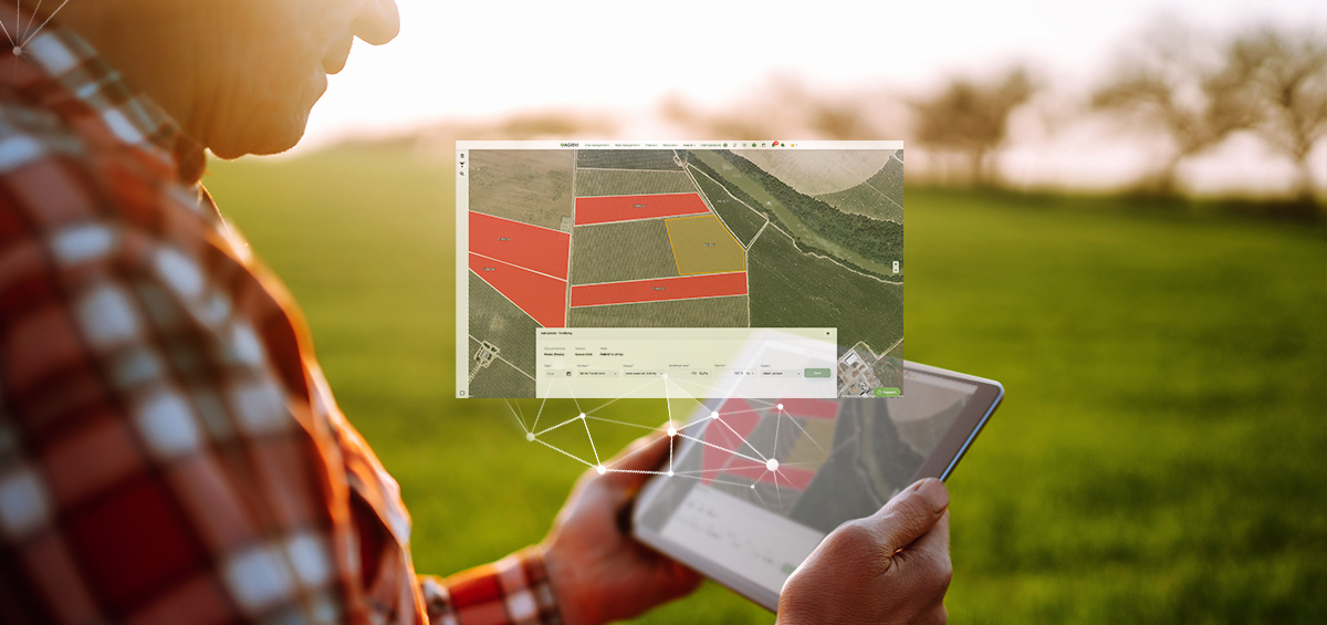 Agronomist planning spring crop protection using AGRIVI field map with parcel status overview