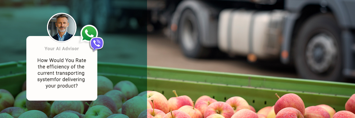 AI advisor proactively contacting a farmer via WhatsApp about transport efficiency — illustrating commercial intent signals captured for sales pipeline