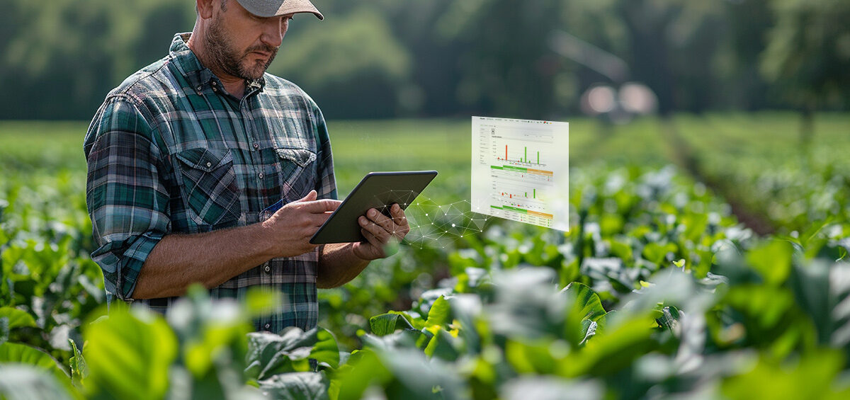 farm cost tracking mid-season farmer using tablet with real-time cost dashboard in field AGRIVI FMS 360