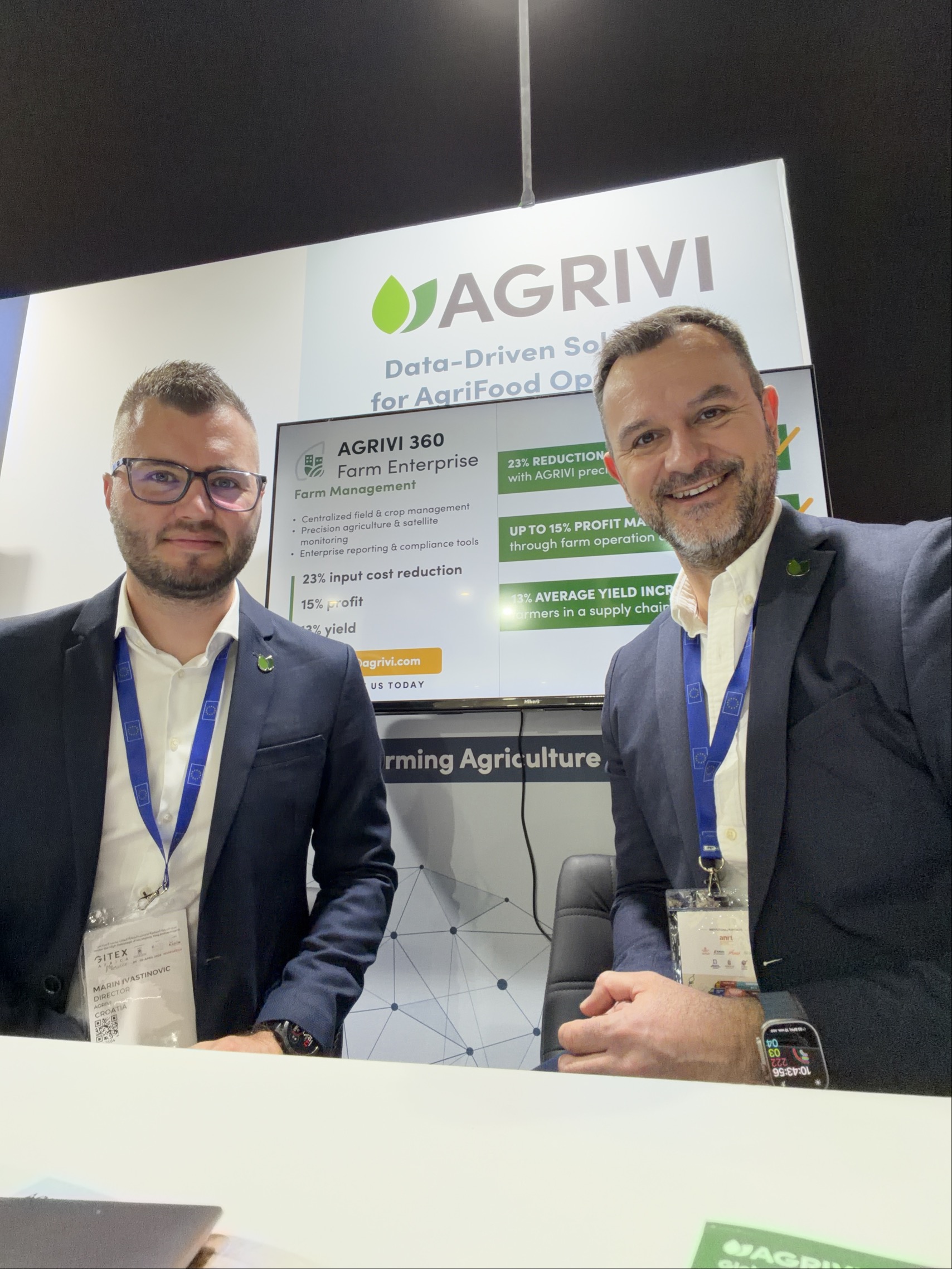 AGRIVI team engaging with visitors at GITEX Africa 2026 booth in Marrakech, Morocco