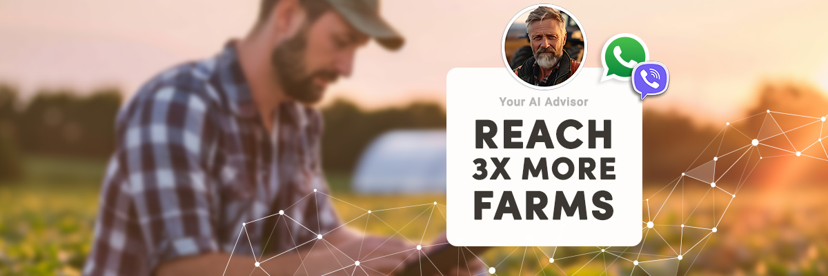 Farmer using a branded AI advisor on mobile in the field, illustrating extended distributor reach for agri-input companies