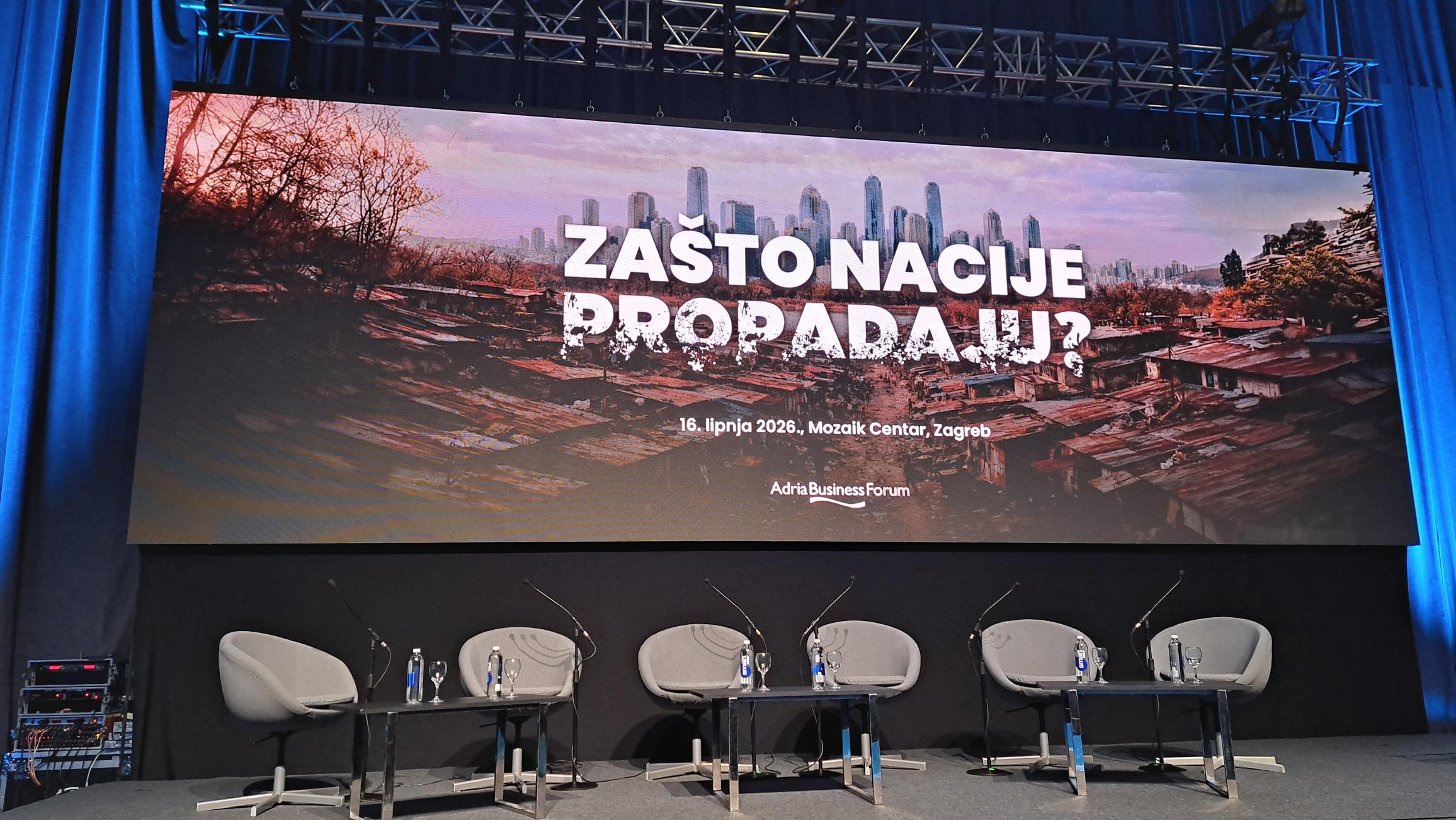 Adria Business Forum 2026 stage with the " Why Nations Fail theme in Zagreb