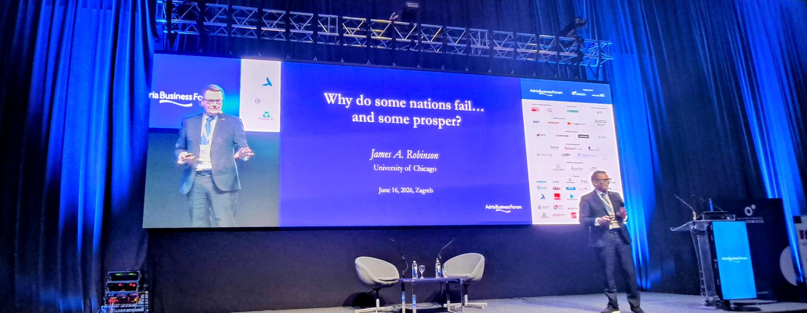 Nobel laureate James A. Robinson's keynote on Why Nations Fail at the Adria Business Forum 2026, Zagreb